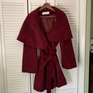 Tahari Marla Wrap Coat in Maroon